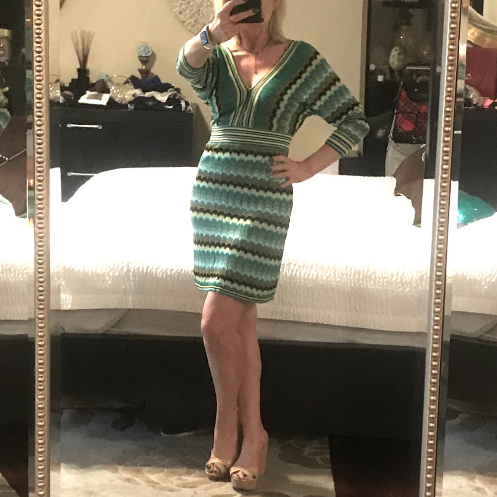 Guess Marciano deep V bat sleeves Missoni dress